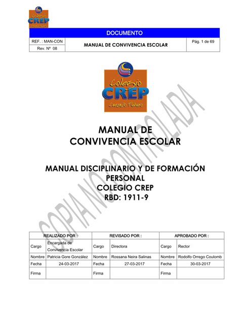 Pdf Manual De Convivencia Escolar Crep D Oc U M En T