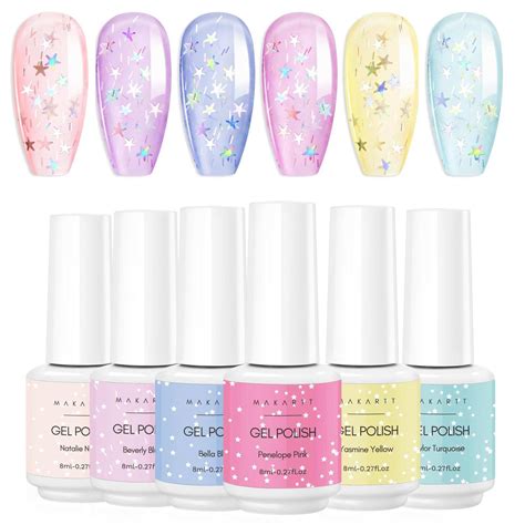 Gel Polish Set Makartt Jelly Clear Glitter Pink Blue Nail Polish Kit