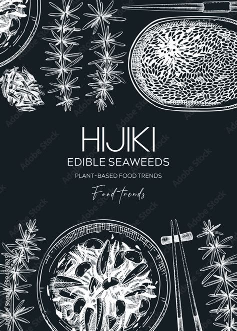 Hand Drawn Hijiki Flyer On Chalkboard Sea Vegetable Drawings Edible