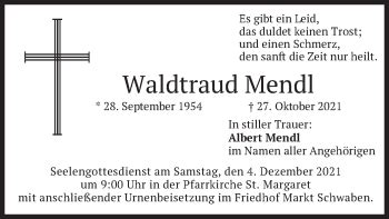 Traueranzeigen Von Waldtraud Mendl Trauer Merkur De