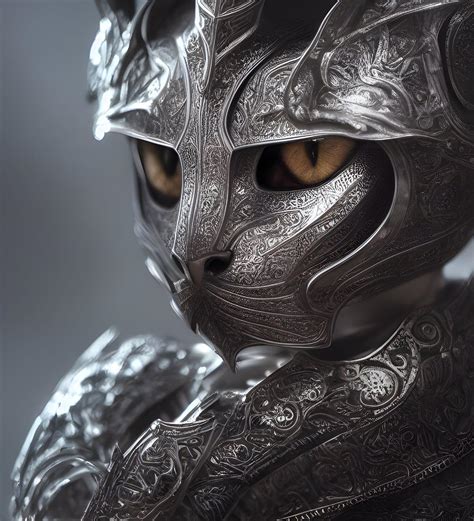 Human Kneeling Cat Knight Portrait Finely Detailed Armor Intricate