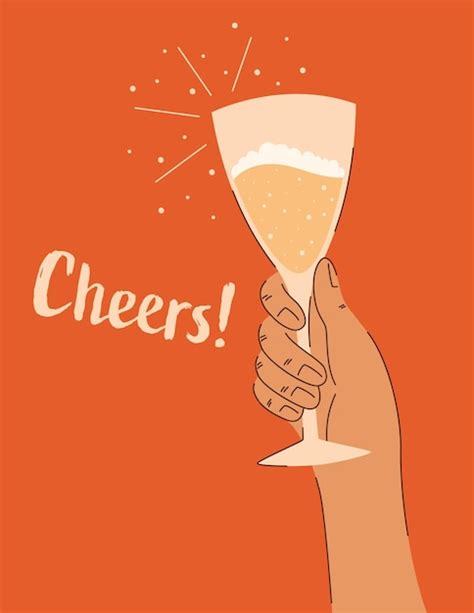 Premium Vector Hand Raising A Glass Of Champagne With Cheers Written