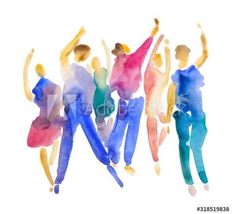 Hand Drawn Watercolor Illustration Dancing People People Shaped