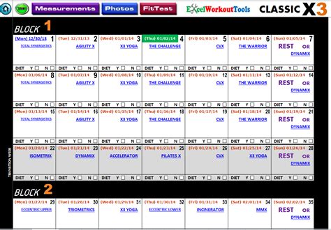 Excel Workout Tool for P90X3