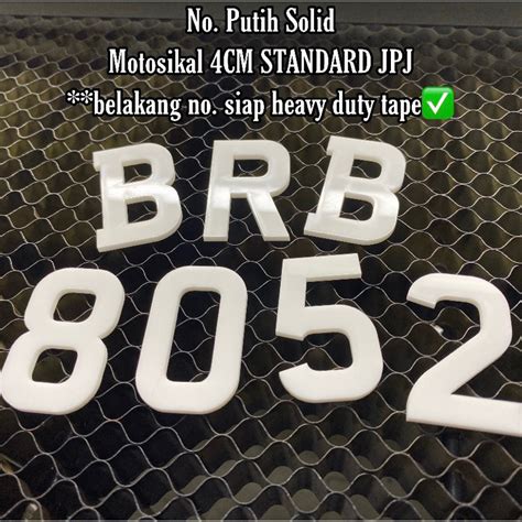 Nombor Timbul Putih Solid Standard Jpj Size Motor 4cm Belakang Siap