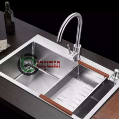 Promo Kitchen Sink Stainless Lengkap Kran Tarik Wastafel Cuci