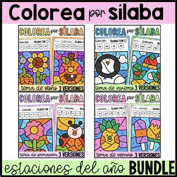 Colorea por sílaba estaciones del año BUNDLE PRINT AND GO No prep