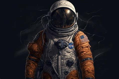 Astronauta En Traje Espacial Y Casco Sobre Fondo Oscuro T Cnica Mixta