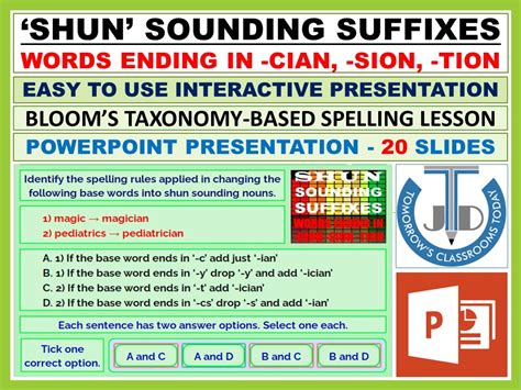 SHUN SOUNDING SUFFIXES WORDS ENDING IN CIAN SION TION BUNDLE