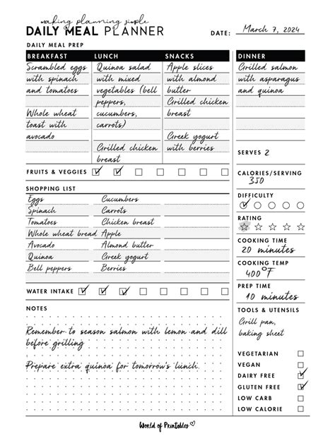 Daily Meal Planner Templates World Of Printables