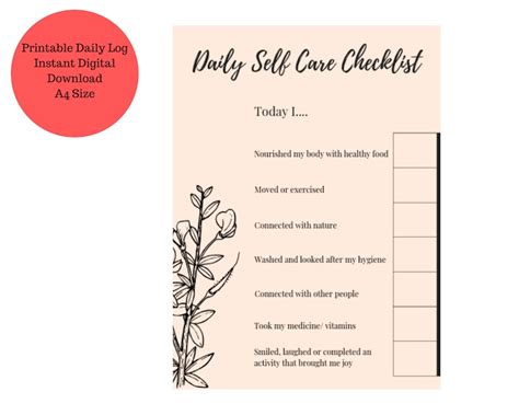 Printable Daily Self Care Checklist Etsy