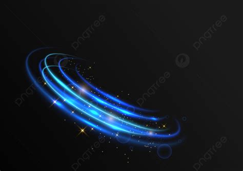 Blue Light Effect Curves With Sparkle On Black Background Gold Flare