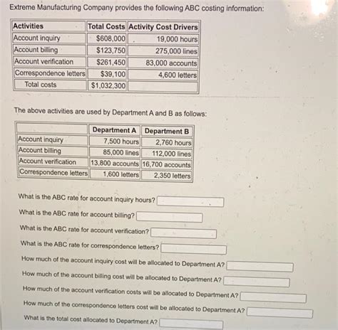 Solved Extreme Manufacturing Company Provides The Following Chegg