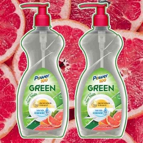 Phong Vân | Nước rửa chén tinh dầu bưởi tây Power100 Green 750g