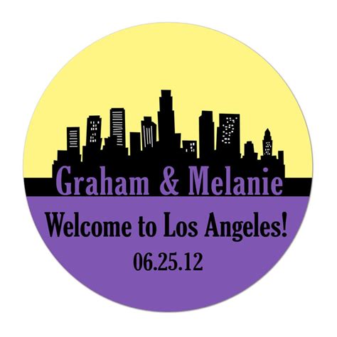 Los Angeles Skyline Personalized Wedding Favor Stickers, Destination ...