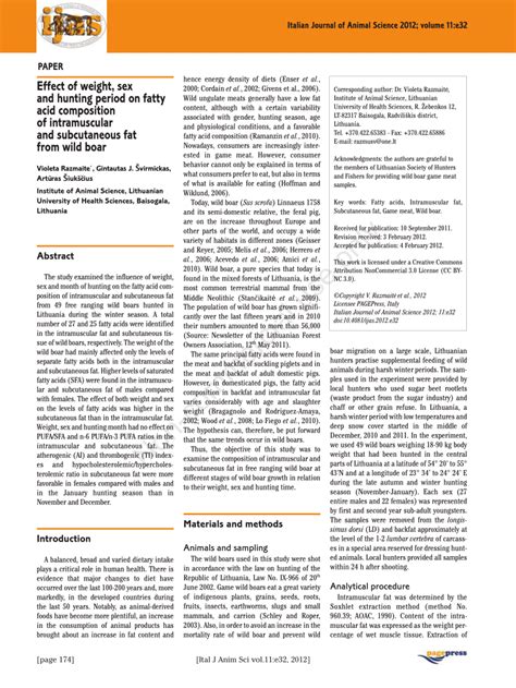 PDF Effect Of Weight Sex And Hunting Period On Fatty Acid Composition Of Intramuscular And