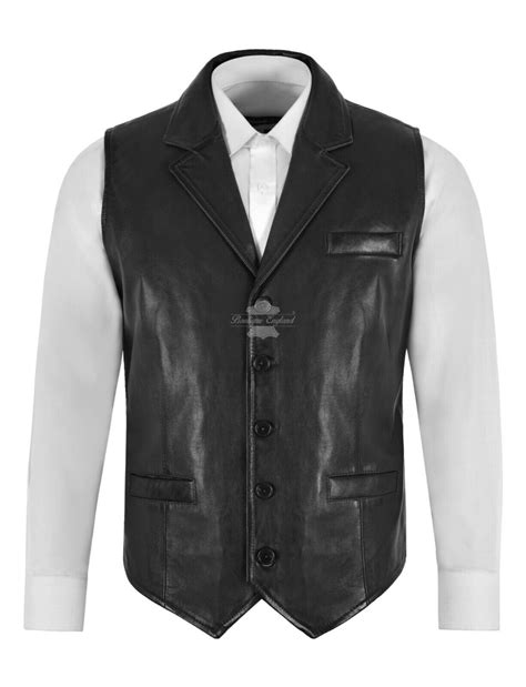 Andy Mens Leather Vest Black Party Fashion Real Leather Collared Waistcoat 1349 Ebay Mens