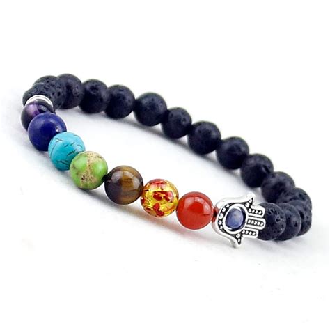 Natural Mm Black Lava Bracelet Chakra Palms Yoga Bracelets For Women