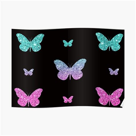 Bright Pink Teal Ombre Faux Glitter Butterflies Poster For Sale By Felicity K Redbubble