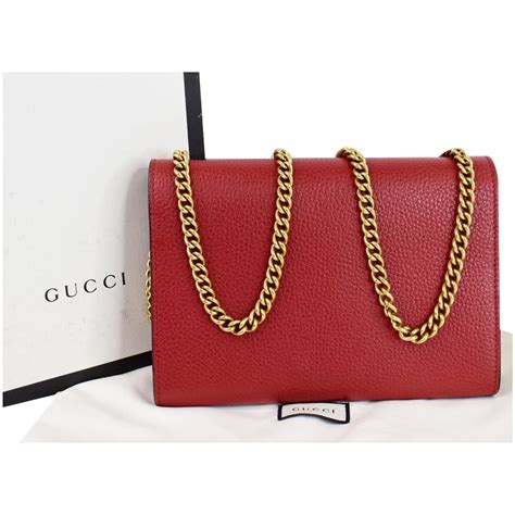 Gucci Gg Marmont Leather Crossbody Chain Wallet Red 401232