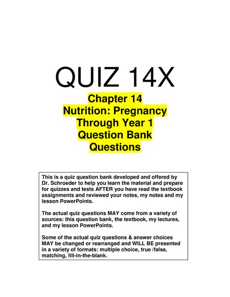 14X Quiz Nutrition Chapter 14 Quiz QUIZ 14X Chapter 14 Nutrition