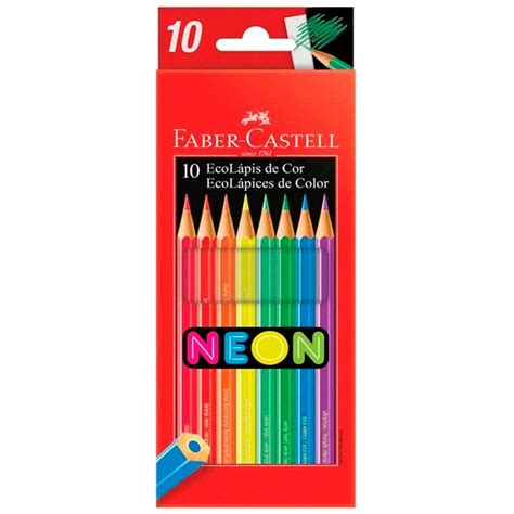 Lápis de Cor Neon Faber Castell Ecolápis 10 Cores Resistente Shopee