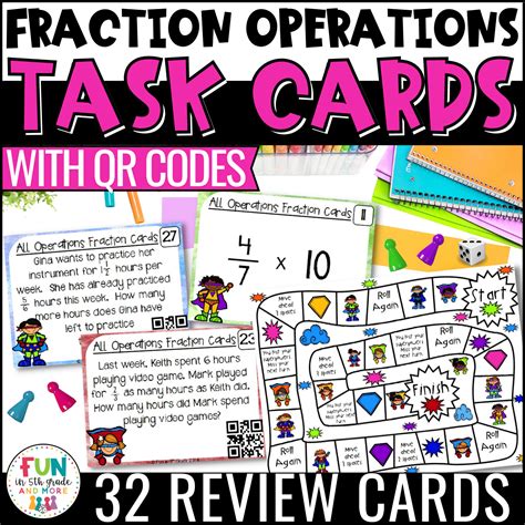 Fractions All Operation Task Cards Game With Qr Codes Math Review