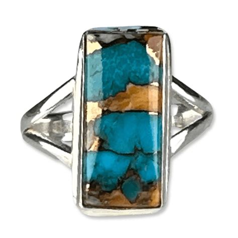 Spiny Oyster Turquoise Rectangle Ring Happy Glastonbury Crystals Gems