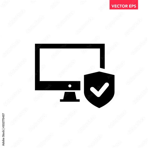 Black Digital Computer And Shield With Ok Checkmark V Secure Icon