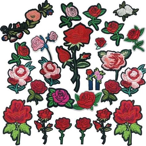 Broderie Patch Thermocollant 25 PCS Fleurs de Rose à Repasser Iron on