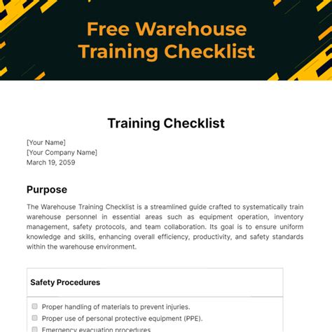 Warehouse Training Checklist Template Edit Online And Download Example