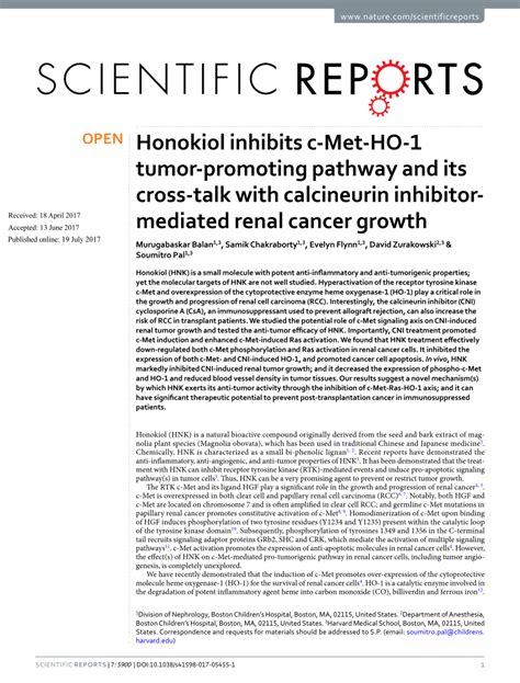 PDF Honokiol Inhibits C Met HO 1 Tumor Promoting Pathway And Its