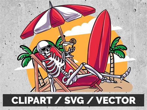 Surfing Skeleton Svg File Lazy Surfer Skeleton Png Beach Chair