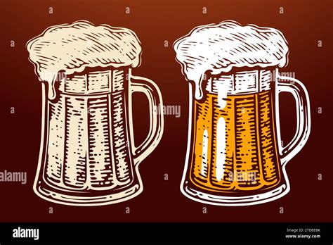 Large Glass Mug Of Foamy Craft Beer With Handle Alcohol Drinks Vector