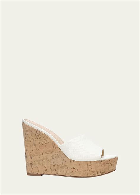 Veronica Beard Dali Lizard Embossed Wedge Sandals White Editorialist