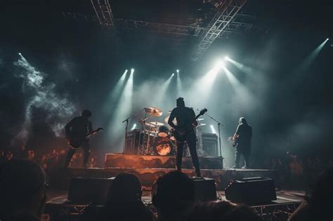 Premium Photo | Musicians playing in rock band at concert on sound stage