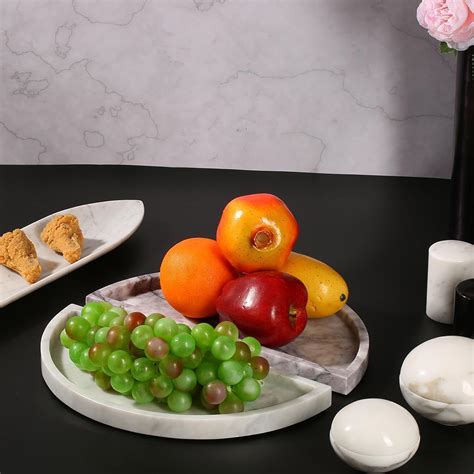 GREAT 2 Piece Semicircle Marble Fruit Tray Large Round Serving Tray