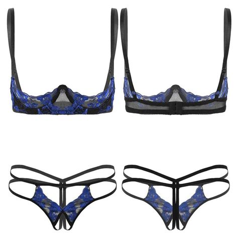 Women S Lace Lingerie Set Open Cup Bra Top G String Underwear Babydoll