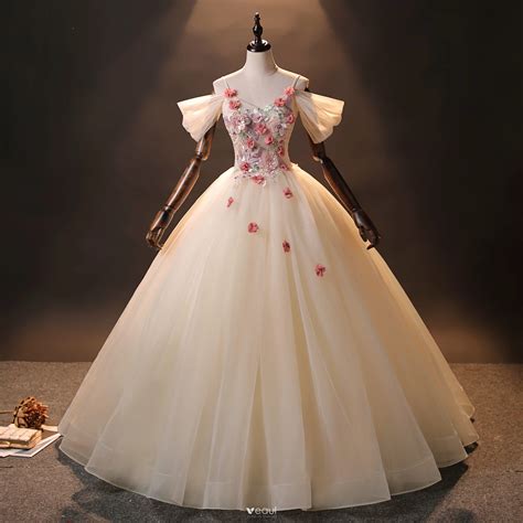 Charmant Ballkleid Quinceañera Champagner Blumen Ballkleider 2024