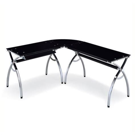 Scranton Co L Shaped Glass Desk With Chrome Frame In Black Sc