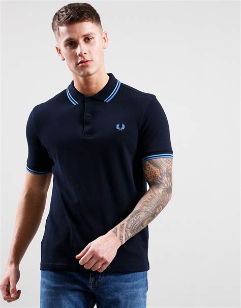 Fred Perry Twin Tipped Polo Shirt Navy Soft Blue Twilight Terraces