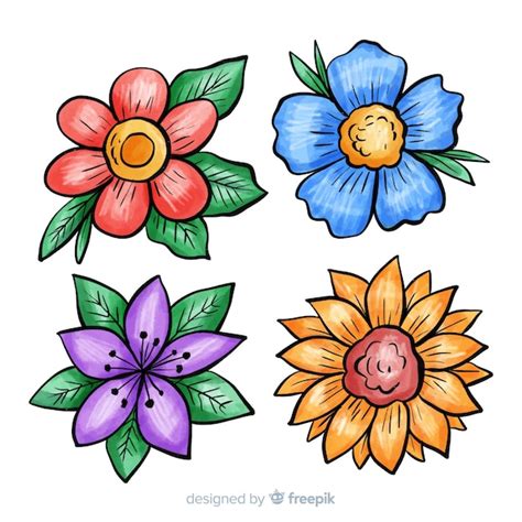 Colección Flores Primavera Dibujo Animado Vector Gratis