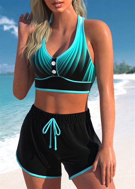 High Waisted Ombre Criss Cross Cyan Bikini Set Rosewe USD 31 98