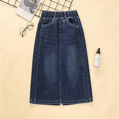 Plus Size S 4xl Womens Elastic Waist Denim Skirts Casual A Line Female Midi Skirt With Slit