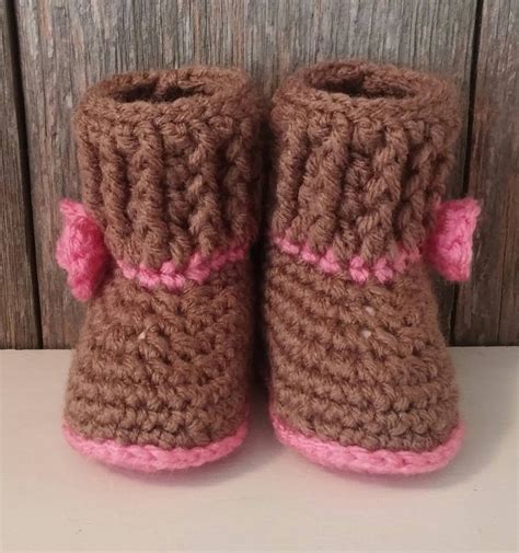 Crochet Baby Ugg Boots Brown Baby Uggs W Pink Bow Baby Etsy