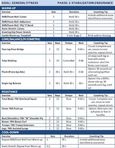 Nasm Opt Workout Template Eoua Blog