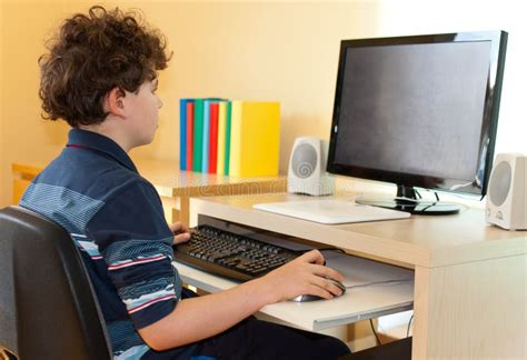 Kid Using Computer Stock Photo Image Of Caucasian Class 16425674