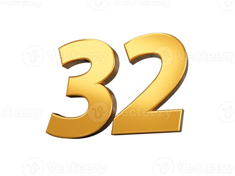 Gold Number 32 Thirty Two Shiny 3d Number 32 Made Of Gold 3d