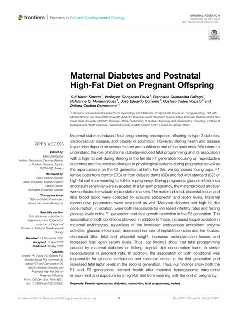 Pdf Maternal Diabetes And Postnatal High Fat Diet On Pregnant Offspring