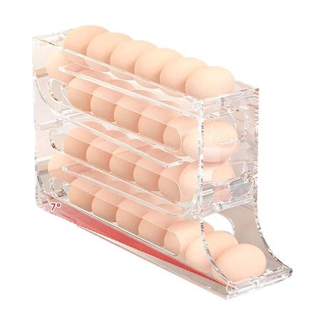 GHYJPAJK 4 Tiers Egg Holder For Fridge Auto Rolling Fridge Egg